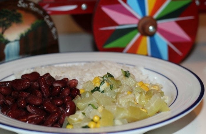 This picadillo de chayote is a fast and easy authentic Costa Rican family dinner recipe . Picadillo de chayote is vegetarian and gluten free too! #dinnertonight #costarica #costaricanrecipe #latinrecipe #dinnerrecipe #vegetarianrecipe #vegetarian